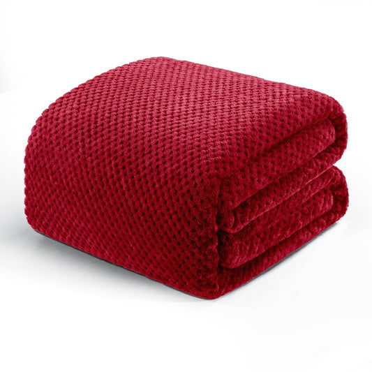 Exclusivo Mezcla Fleece Bed Blanket Twin Size, Super Soft and Warm Blankets for Couch, Sofa and Bed Waffle Textured, Cozy, Fuzzy and Lightweight (Deep Red, 60x80 inches)