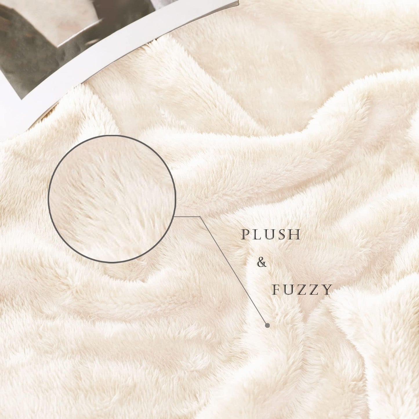 Exclusivo Mezcla Plush Fuzzy Fleece Queen Size Bed Blanket, Super Soft Fluffy and Thick Blankets for Travel Bed and Couch (Ivory, 90x90 inches)
