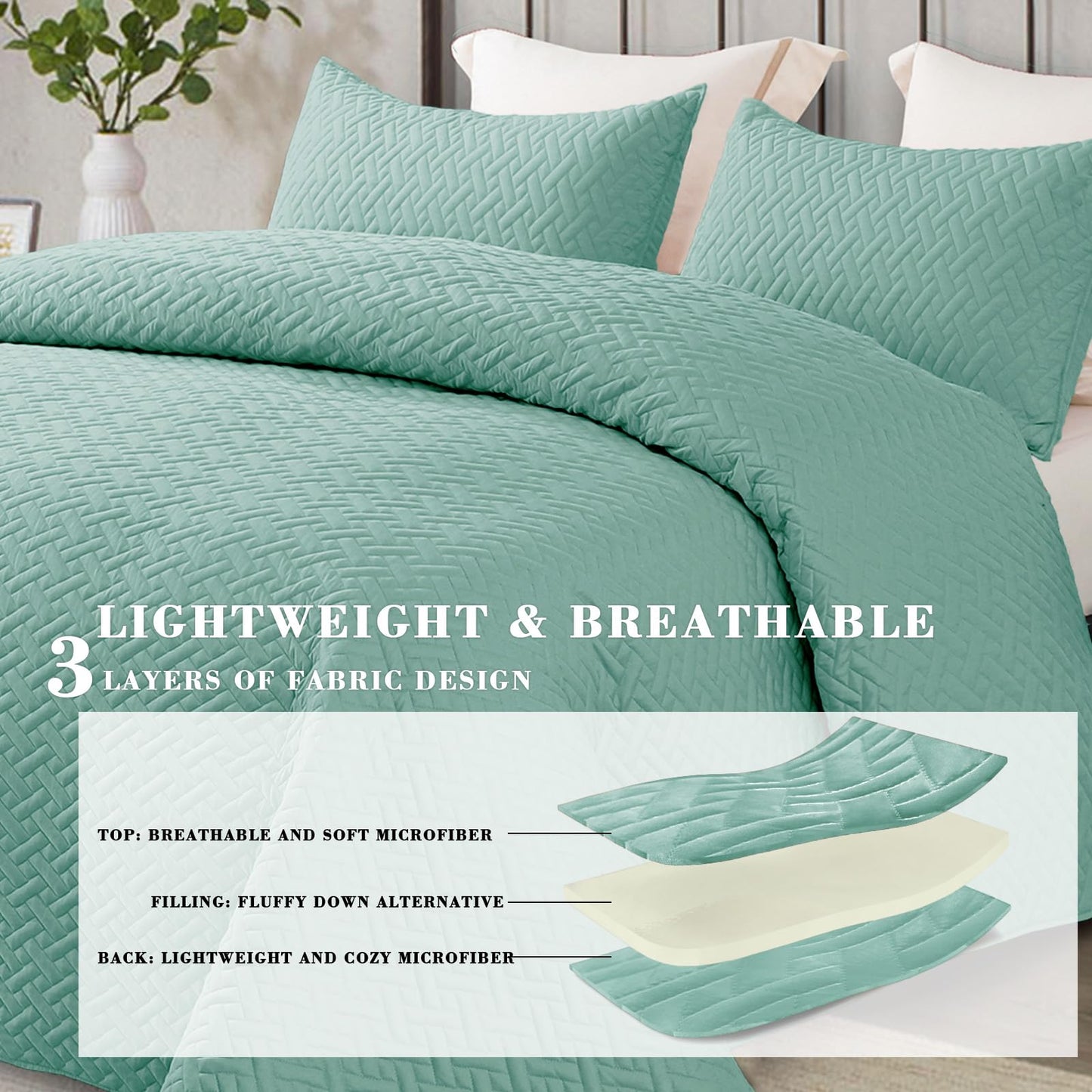 Exclusivo Mezcla 3-Piece Queen Size Quilt Set with Pillow Shams, Basket Quilted Bedspread/Coverlet/Bed Cover(96x90 Inches, Turquoise) -Soft, Lightweight and Reversible