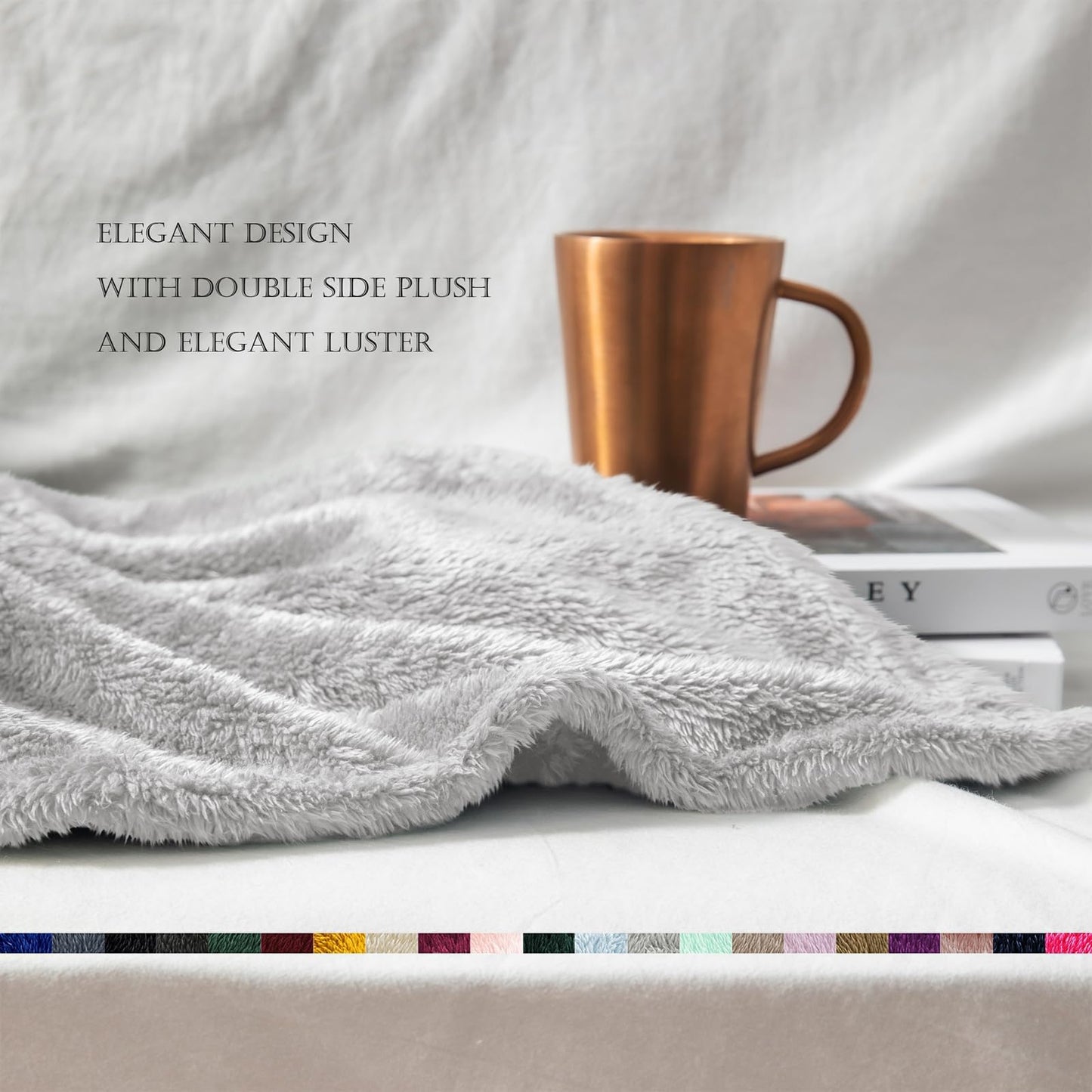Exclusivo Mezcla Plush Fuzzy Fleece Bed Blanket Twin Size, Super Soft, Fluffy and Warm Blankets for Couch, Bed, All Season (Light Grey, 90x66 Inches)