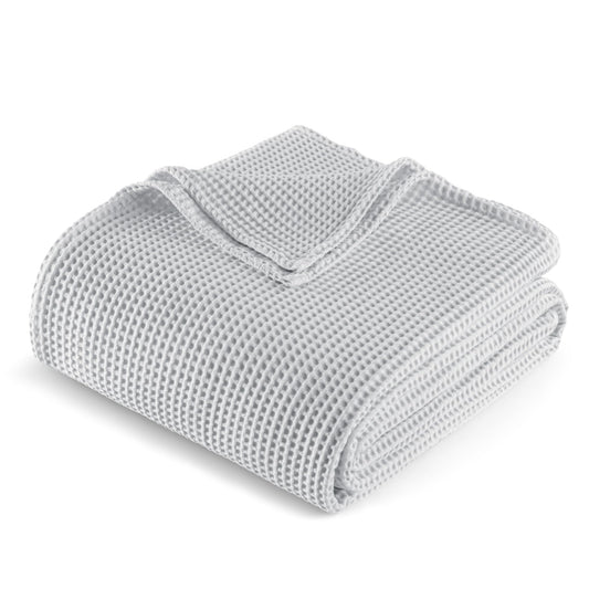 Exclusivo Mezcla 100% Cotton Waffle Weave Throw Blanket, Soft, Lightweight and Breathable Muslin Gauze Blanket for Couch, Sofa, All Season, 50"x70", Light Grey