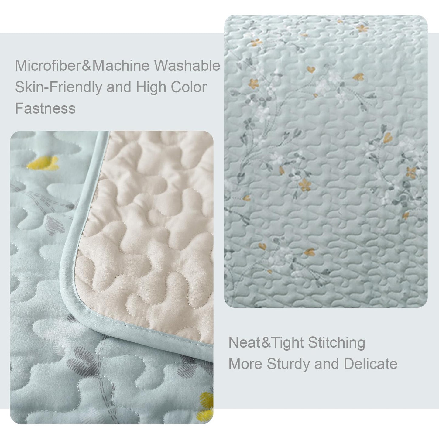 Exclusivo Mezcla Microfiber King Size Quilt Set for All Seasons, 3 Piece Flower Pattern Bedspread/Coverlet/Bedding Set with 2 Shams, Lightweight and Soft, (96"x104", Milky Green)