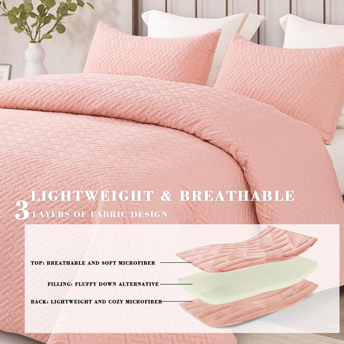 Exclusivo Mezcla 2-Piece Twin Size Quilt Set with One Pillow Sham, Basket Quilted Bedspread/Coverlet/Bed Cover(68x88 inches, Blush Pink)-Soft, Lightweight and Reversible
