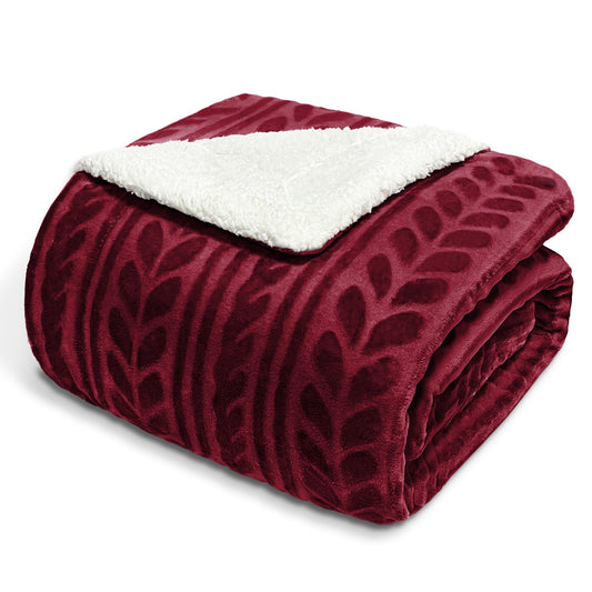 Exclusivo Mezcla King Size Sherpa Fleece Bed Blanket, Reversible Velvet Warm Blankets for Bed Couch Sofa, 90x104 Inches, Deep Red