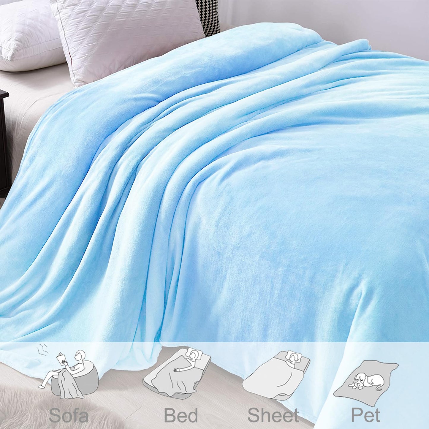 Exclusivo Mezcla Extra Large Fleece Throw Blanket for Couch, Sofa, 300GSM Super Soft and Warm Blankets, Ice Blue Throw All Season Use, Cozy, Plush, Lightweight, 50x70 Inches