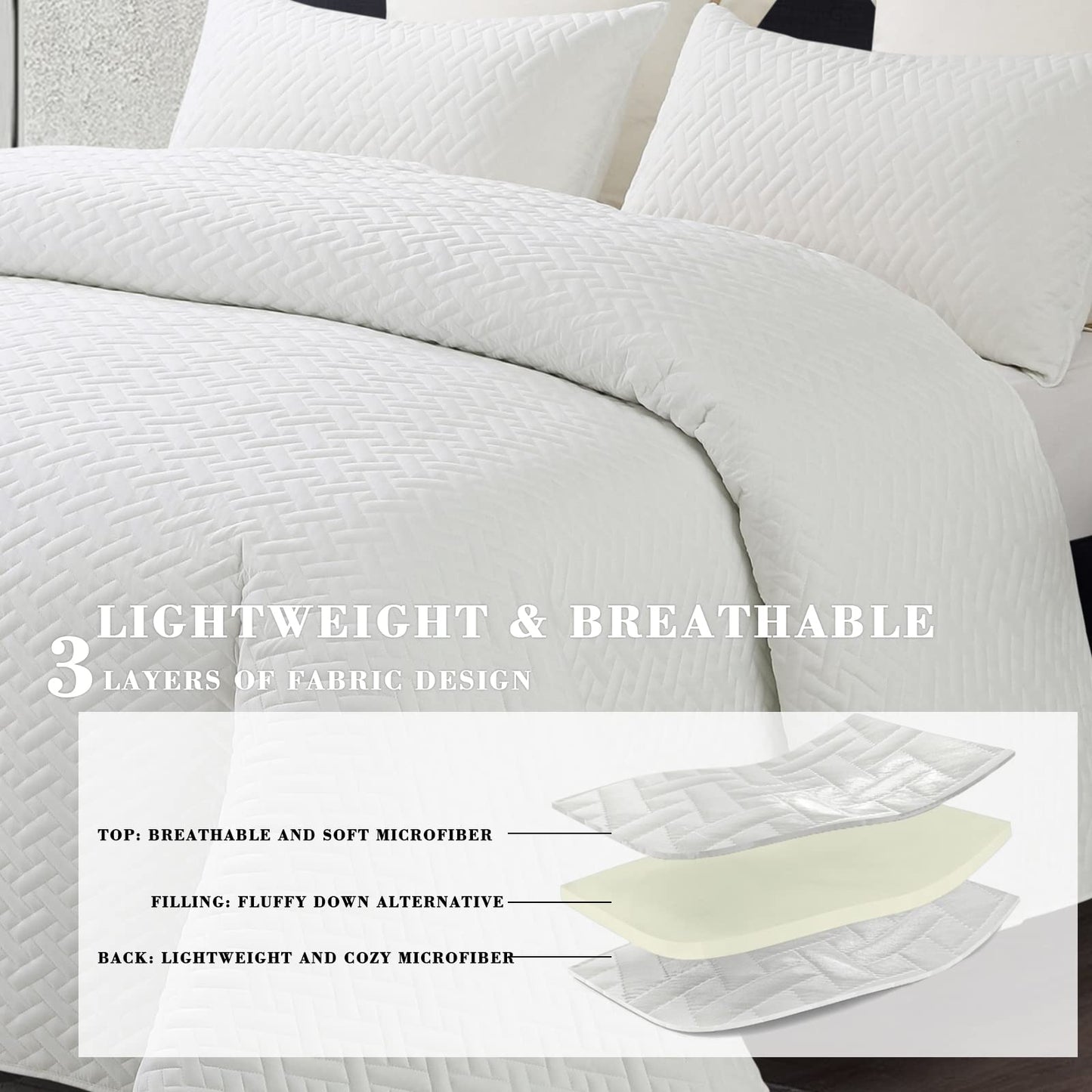 Exclusivo Mezcla 2-Piece Twin Size Quilt Set with One Pillow Sham, Basket Quilted Bedspread/Coverlet/Bed Cover(68x88 inches, White)-Soft, Lightweight and Reversible