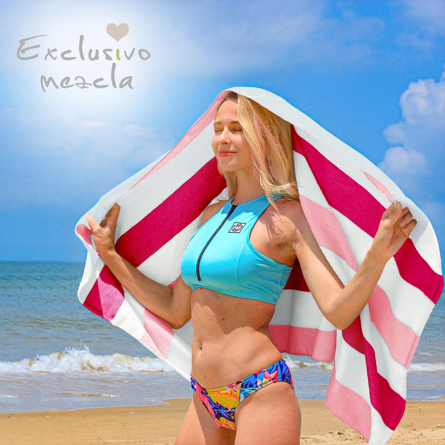 Exclusivo Mezcla 2-Pack Cotton Oversized 35"x70" Cabana Stripe Beach Towels, Super Absorbent Soft Plush Pool Towel, Bath Towel (Mixed Pink)