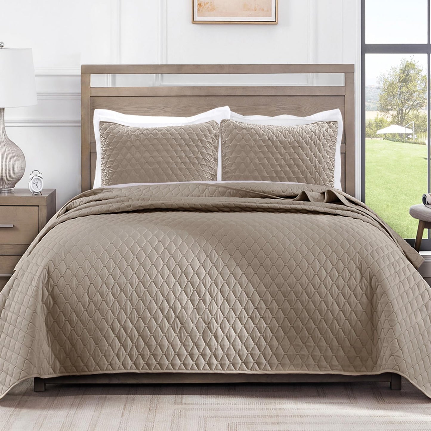 Exclusivo Mezcla Reversible Full Queen Quilt Bedding Set with Pillow Shams, Lightweight Quilts Queen Size, Soft Bedspreads Bed Coverlets for All Seasons - (Taupe, 90"x96")