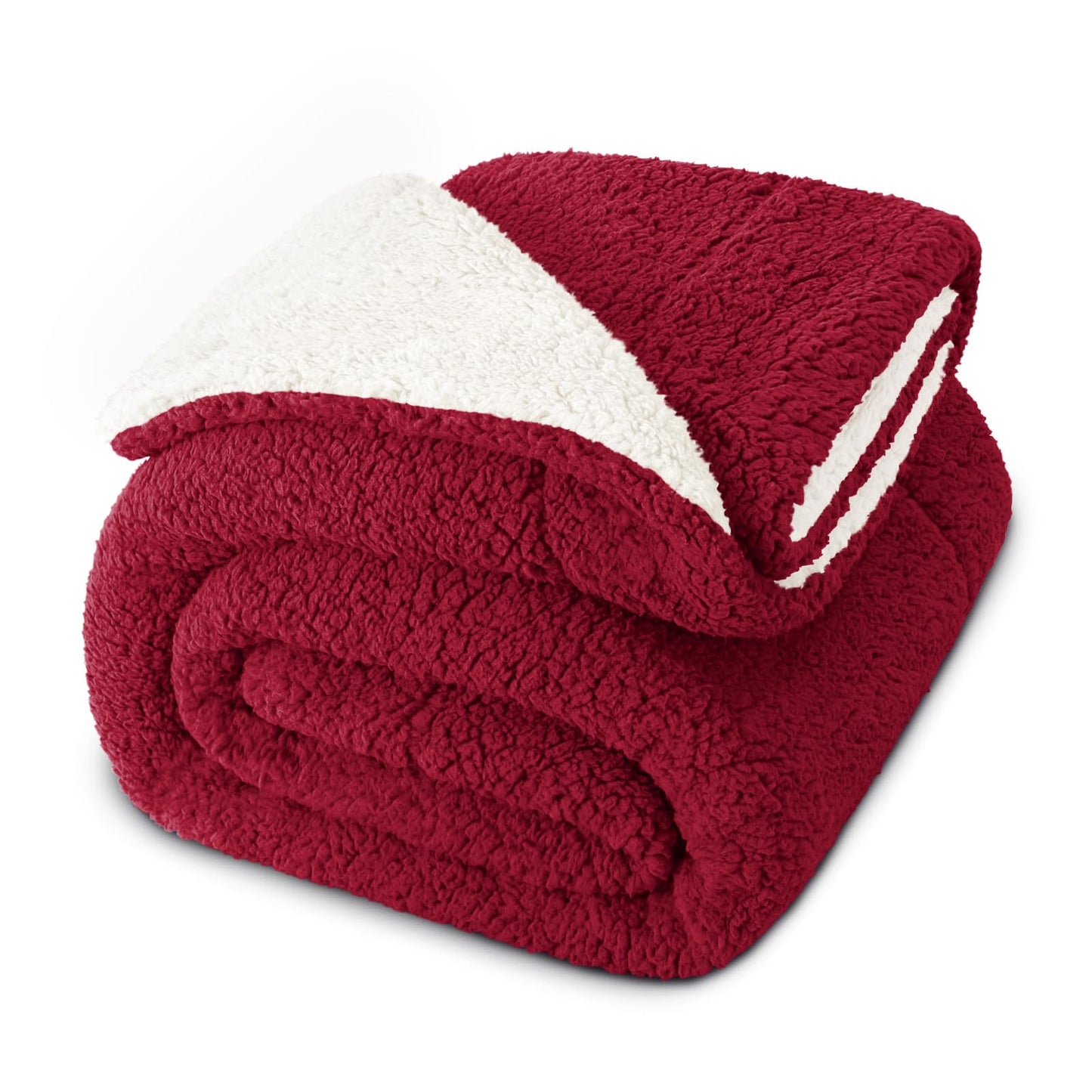 Exclusivo Mezcla Reversible King Size Sherpa Blanket, Thick and Warm Fleece Blankets for Winter, Soft Plush Fluffy for Bed, 90x104 Inches, Burgundy/ Ivory