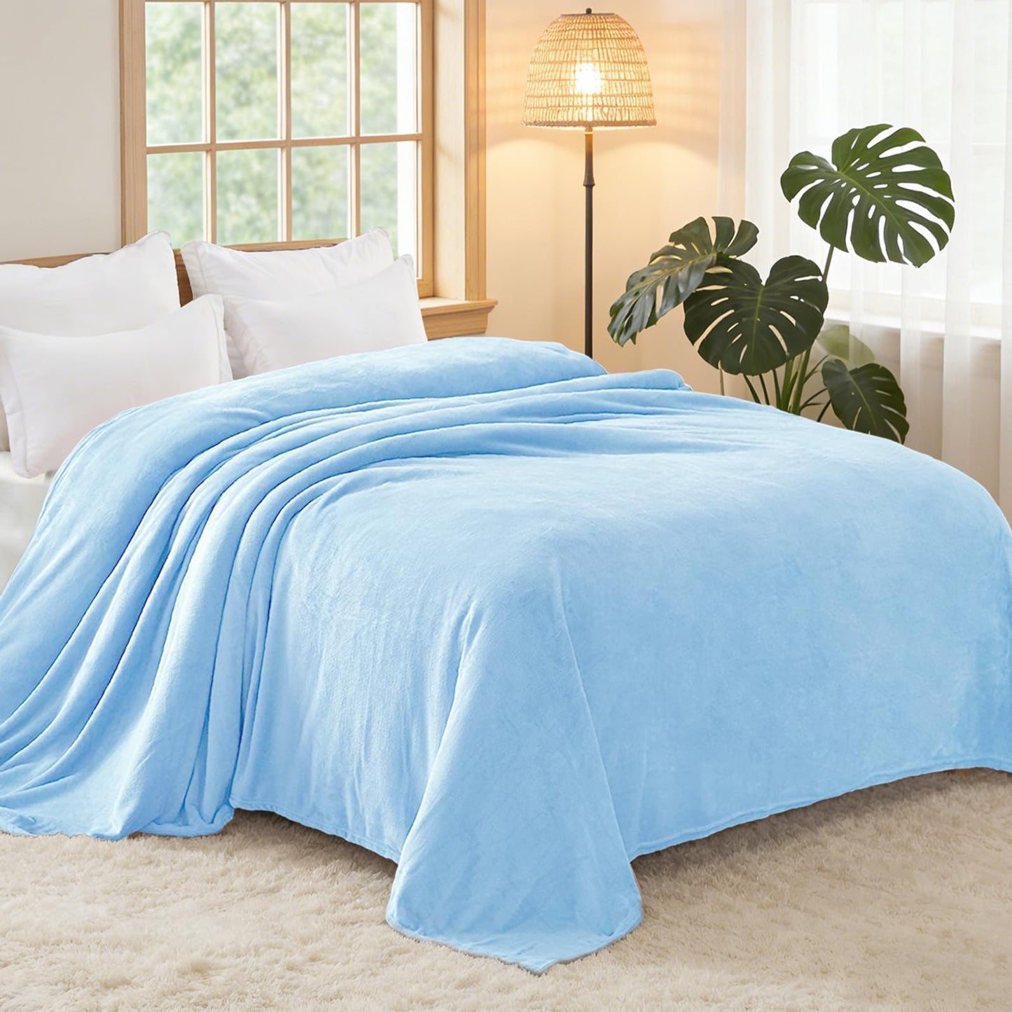 Exclusivo Mezcla Fleece Blankets Queen Size for Bed, Super Soft and Warm, All Season, Cozy, Plush, Lightweight, 90x90 Inches, Ice Blue