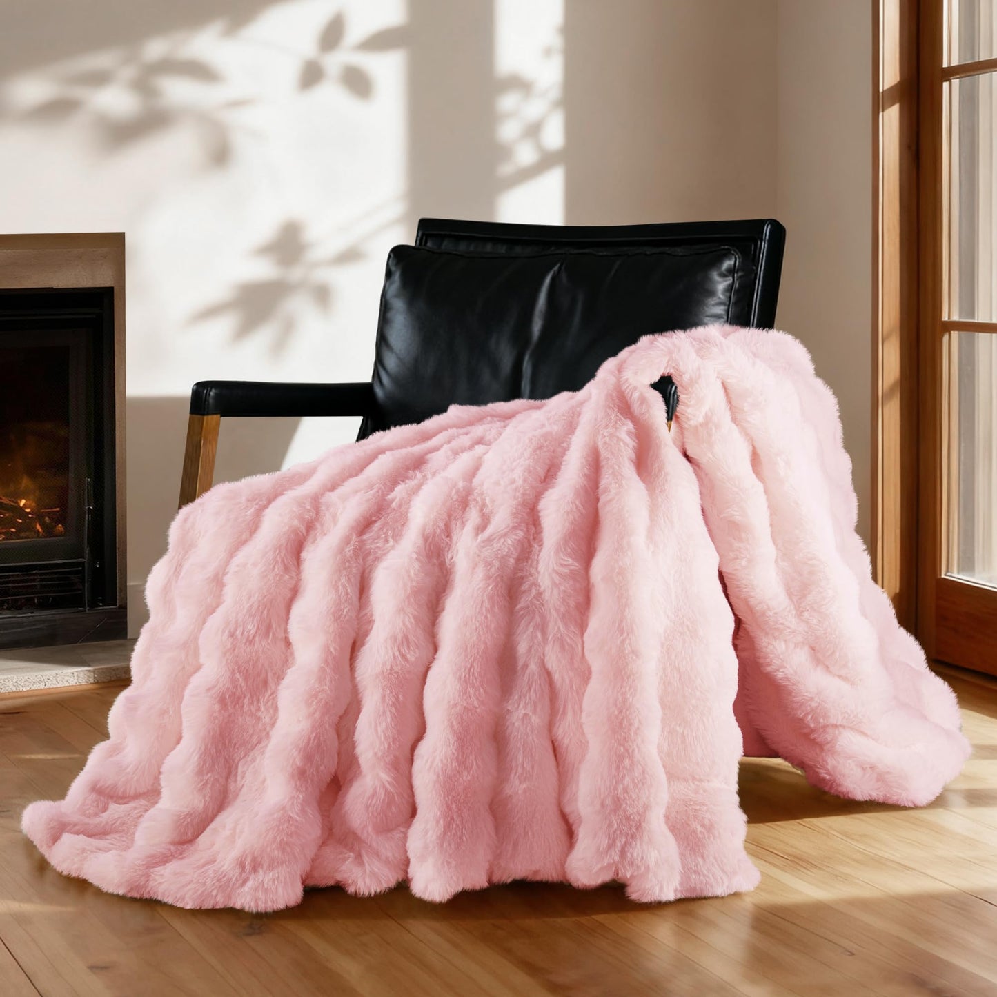 Exclusivo Mezcla Fuzzy Faux Fur Throw Blanket, Sherpa Fleece Blankets,Fluffy Plush Warm Throws for Couch, Bed, 50x60 Inches, Pink