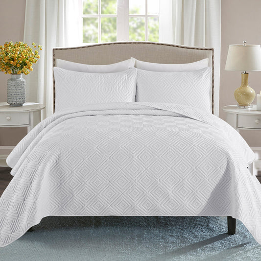 Exclusivo Mezcla 2-Piece White Twin Size Quilt Set, Square Pattern Ultrasonic Lightweight and Soft Quilts/Bedspreads/Coverlets/Bedding Set (1 Quilt, 1 Pillow Sham) for All Seasons