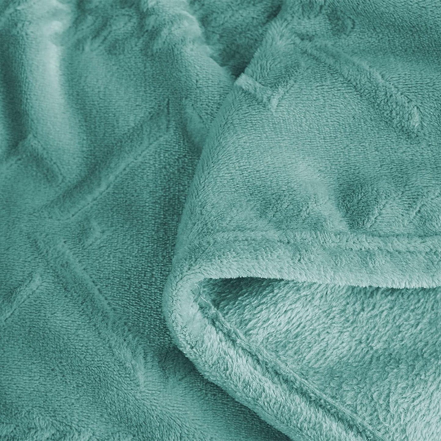Exclusivo Mezcla Queen Size Soft Bed Blanket, Warm Fuzzy Luxury Bed Blankets, Decorative Geometry Pattern Plush Throw Blanket for Bed, 90x90 Inches, Celadon