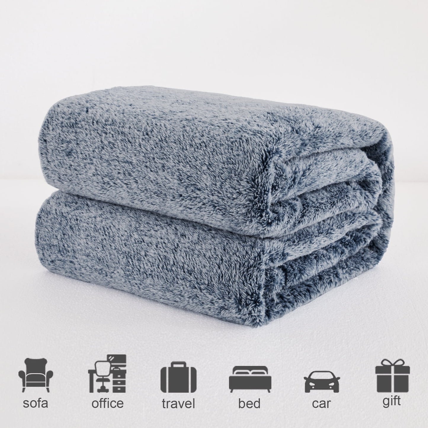 Exclusivo Mezcla Plush Fuzzy Fleece Queen Size Bed Blanket, Super Soft Fluffy and Thick Blankets for Travel Bed and Couch (Mixed Navy Blue, 90x90 inches)