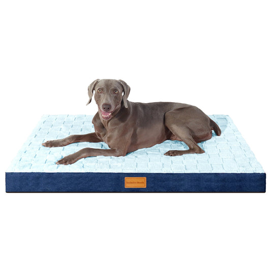 Exclusivo Mezcla Checkered Orthopedic XXL Dog Bed for Extra Large Dogs 48''X30'', Waterproof Removable Washable Cover,Egg Crate Foam Pet Bed Mat, Blue