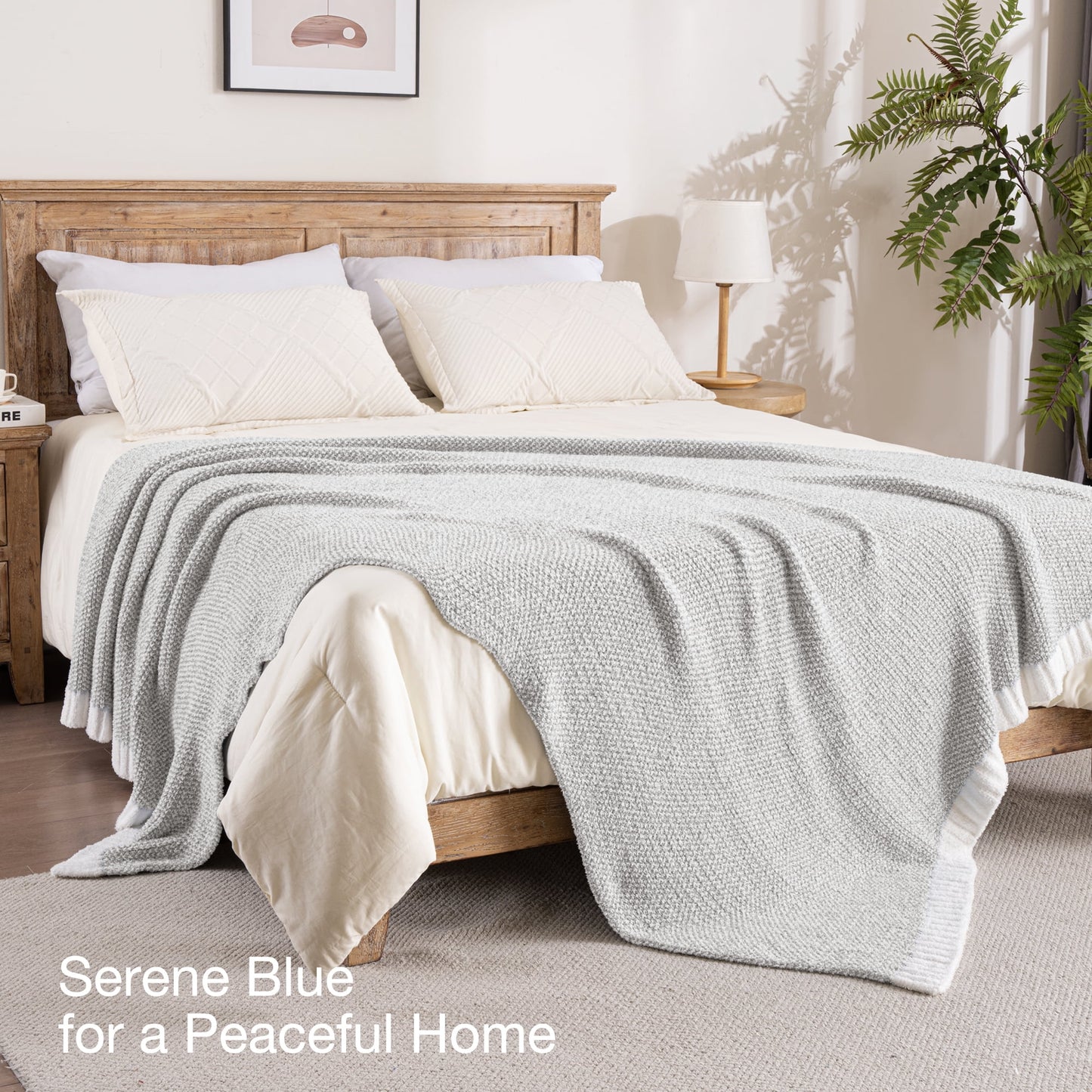 Exclusivo Mezcla Knit Blanket for Bed Queen Size, Ultra Soft Cozy Fluffy Blanket, Lightweight Fuzzy Throw for Couch and Bed, Mixed Grey, 90"x90"