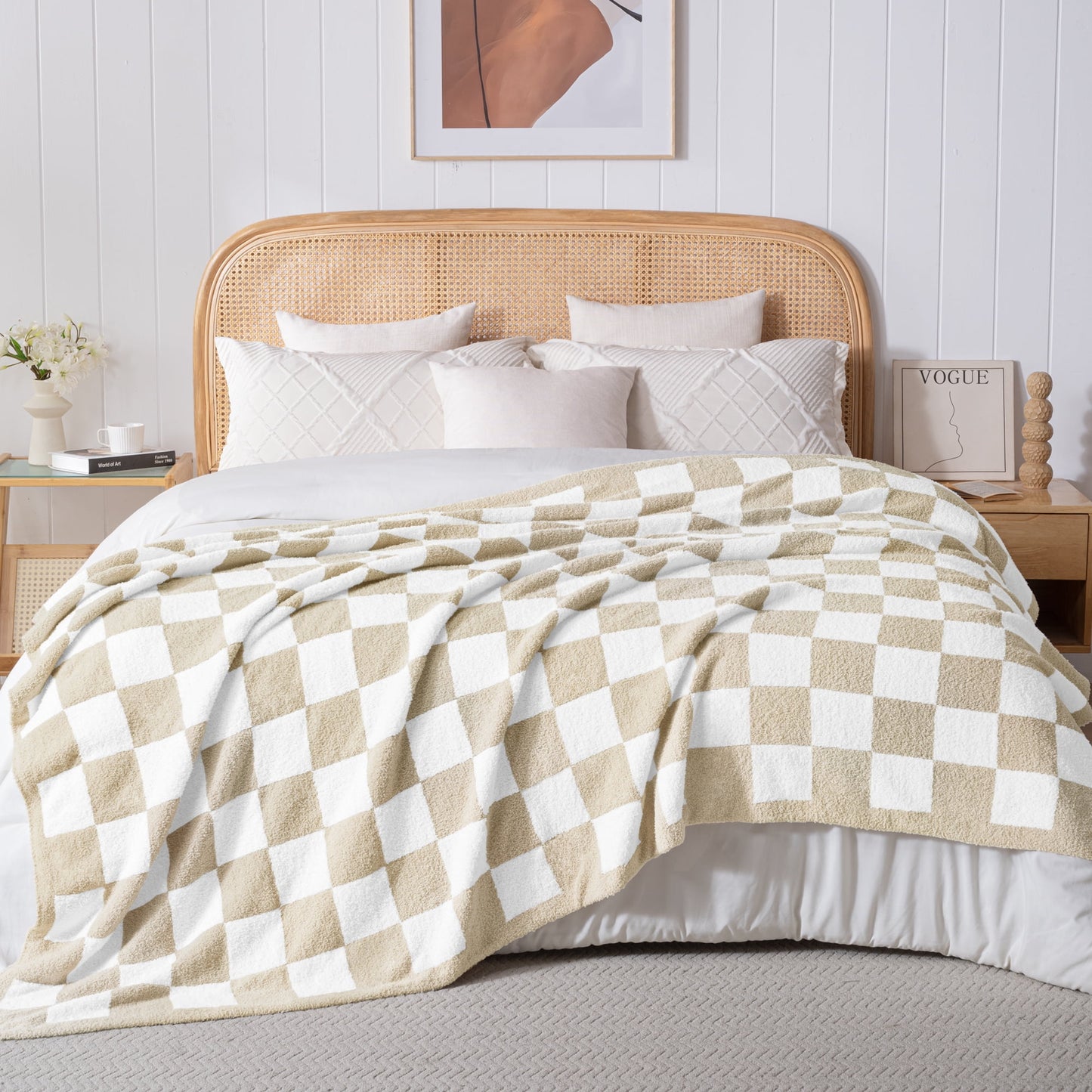 Exclusivo Mezcla Checkered Knit Blanket for Bed Twin Size, Ultra Soft ...
