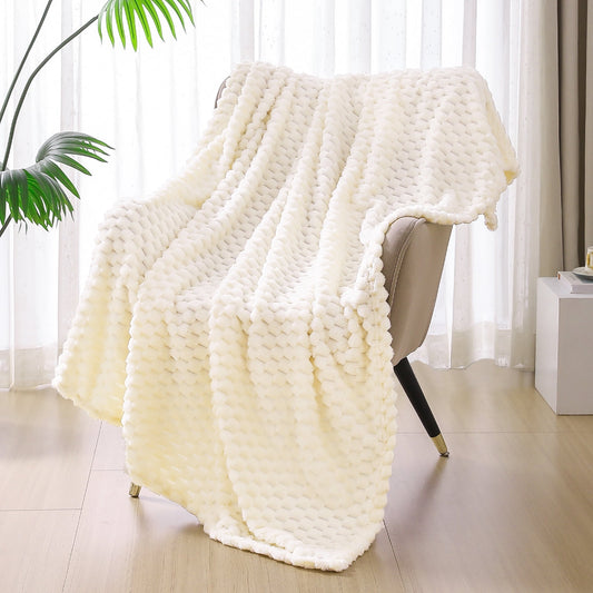 Exclusivo Mezcla Large Soft Fleece Throw Blanket, 50x70 Inches Stylish Jacquard Throw Blanket for Couch, Cozy, Warm, Lightweight and Decorative Off White Blanket