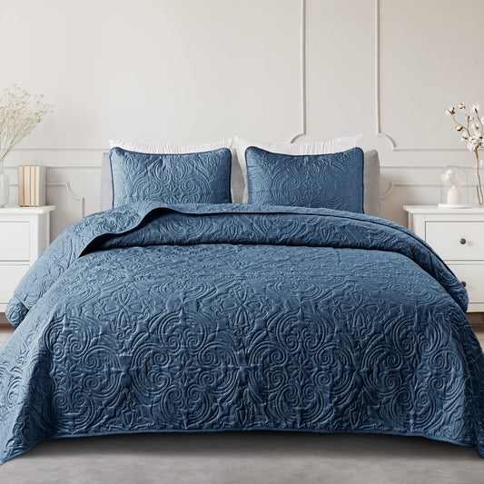 Exclusivo Mezcla King Quilt Bedding Set, Lightweight Vintage King Size Quilts with Pillow Shams, Soft Bedspreads Coverlets for All Seasons, (104"x96", Navy)