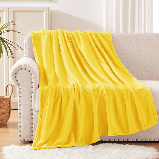 Exclusivo Mezcla Fleece Throw Blanket for Couch/Sofa/Bed,Plush Soft Blankets and Throws,Lightweight and Cozy-50" x 60" (Yellow )
