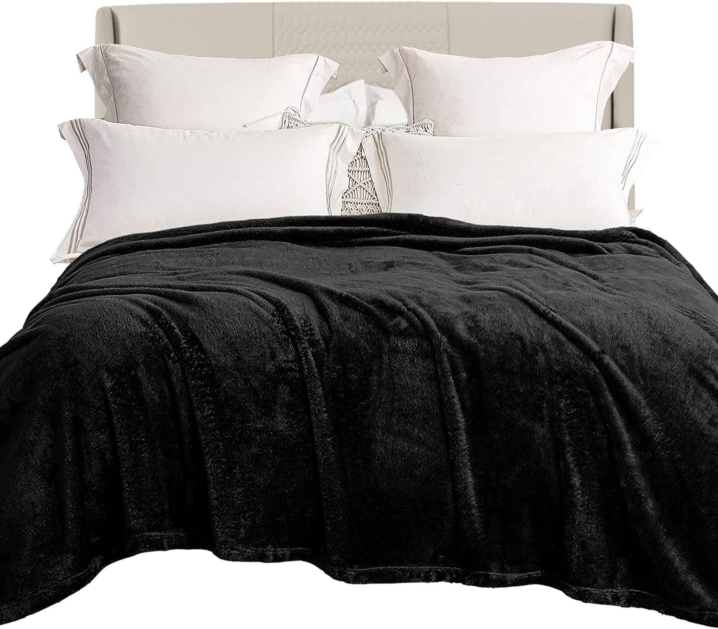 Exclusivo Mezcla Plush Fuzzy Fleece Queen Size Bed Blanket, Super Soft Fluffy and Thick Blankets for Travel Bed and Couch (Black, 90x90 inches)