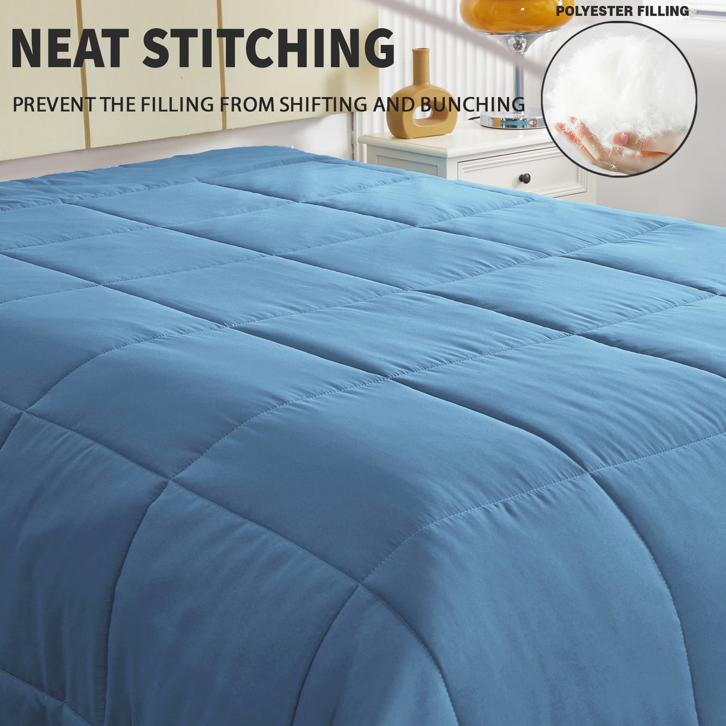 Exclusivo Mezcla Lightweight Reversible 3-Piece Comforter Set All Seasons, Down Alternative Comforter with 2 Pillow Shams, King Size, Bluish Grey/Light Grey