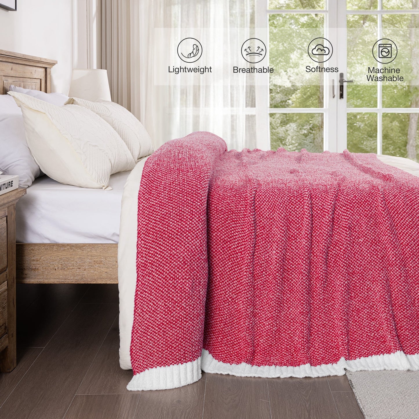 Exclusivo Mezcla Knit Blanket for Bed Twin Size, Ultra Soft Cozy Fluffy Blanket, Lightweight Fuzzy Throw for Couch and Bed, Mixed Red, 60"x80"