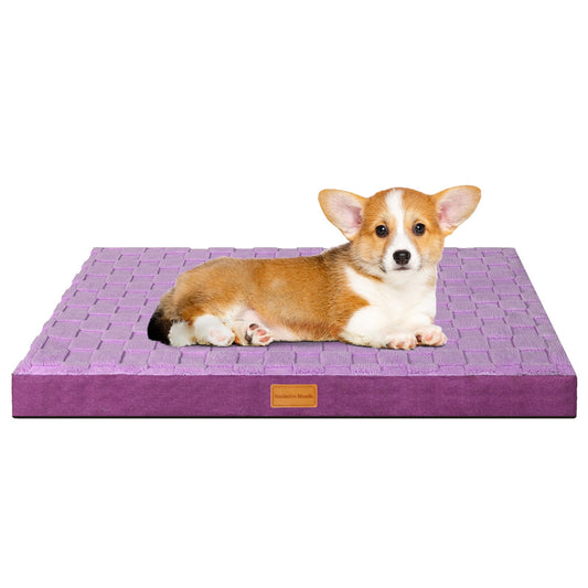 Exclusivo Mezcla Checkered Orthopedic Pet Bed for Small Dogs 20"X15", Waterproof Removable Washable Cover, Purple