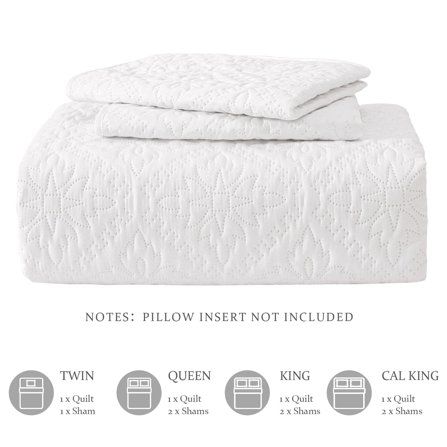 Exclusivo Mezcla King Quilt Bedding Set, Lightweight Soft Bedspreads Coverlets with 2 Pillow Shams, Modern White Oversized Quilts King Size for All Seasons