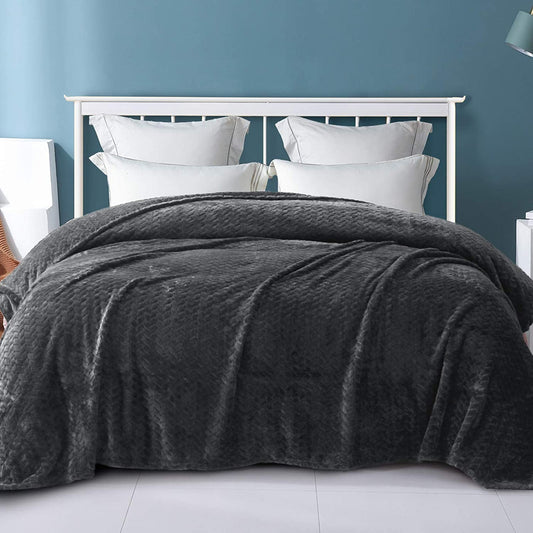 Exclusivo Mezcla King Size Jacquard Weave Leaves Pattern Flannel Fleece Velvet Plush Bed Blanket for Couch Bed Sofa (90" x 104", Grey) - Soft, Lightweight, Warm and Cozy