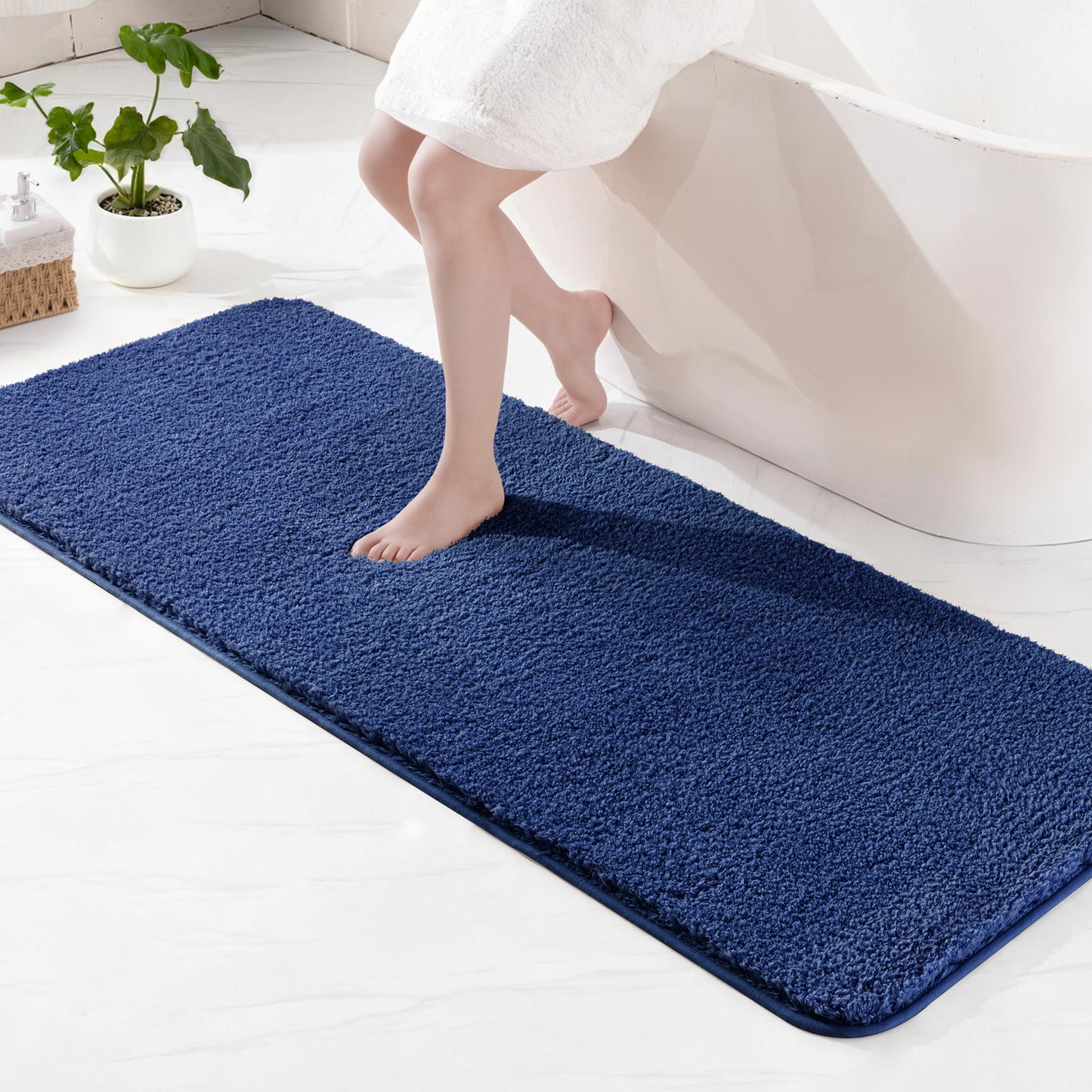 Exclusivo Mezcla Bathroom Rugs Mat 24x70, Extra Soft Non Slip Absorbent Water Microfiber Bath Rugs, Machine Washable Quick Dry Bath Mats for Bathroom Floor, Shower, Home Decor, Solid Navy Blue