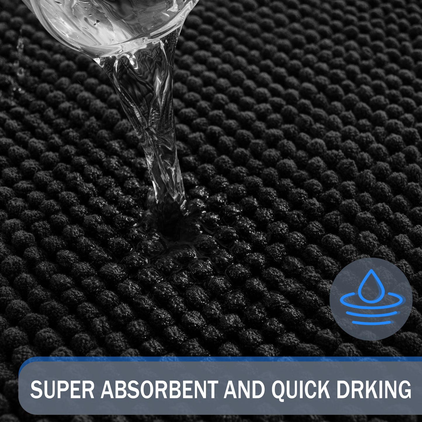 Exclusivo Mezcla Bathroom Rugs Mat 17x24, Extra Soft Absorbent Chenille Bath Rugs Mat, Quick Dry, Machine Washable Bath Mats for Bathroom Floor, Shower, Home Decor, Black