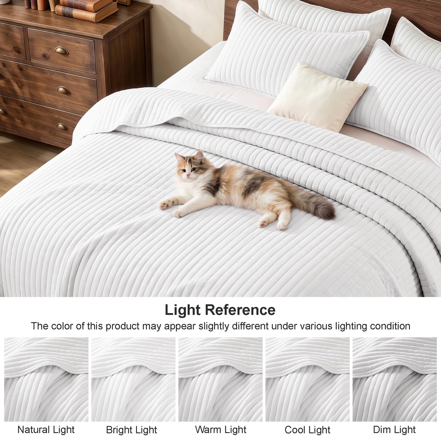Exclusivo Mezcla Full Queen Quilt Bedding Set, Stripe Stitching White Quilts Queen Size for All Seasons, Soft Lightweight Microfiber Bedspreads Coverlets Bed Cover, 90"x96"