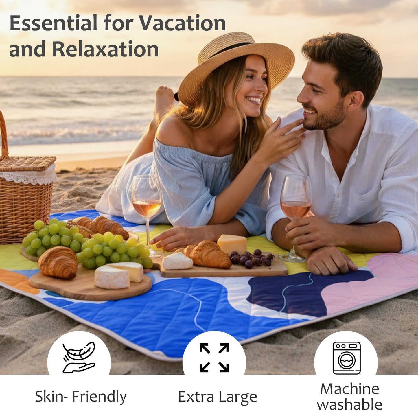 Exclusivo Mezcla Waterproof Picnic Blankets 3-Layer 80"x 80" Large Sandproof Beach Blanket Foldable Outdoor Blanket for Camping on Grass Picnic Mat, Abstract Yellow