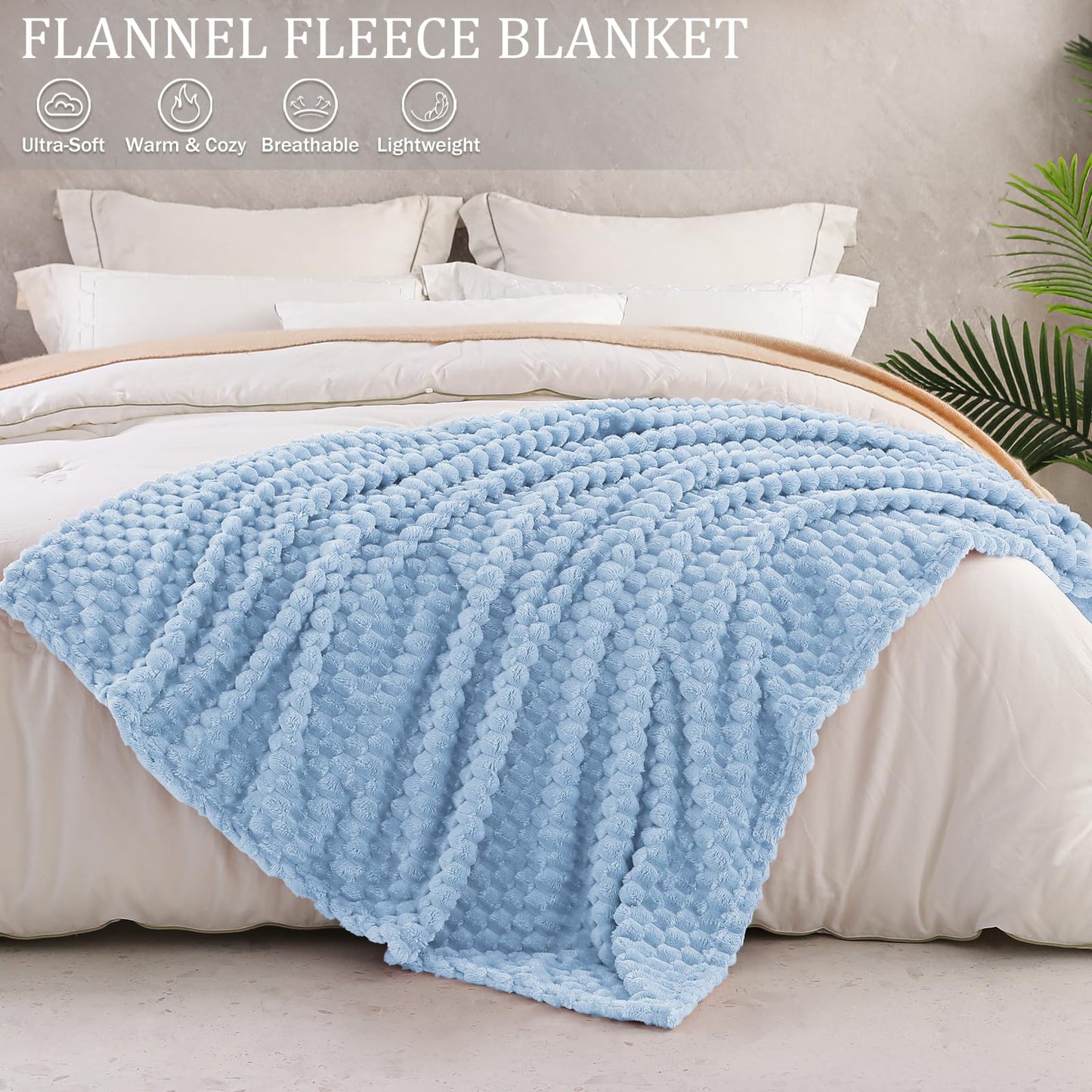 Exclusivo Mezcla Fleece King Blanket for Bed, Extra Large Fuzzy Stone Blue Bed Blankets, Soft Cozy Plush Sofa Throws for All Seasons, 90x104 Inches