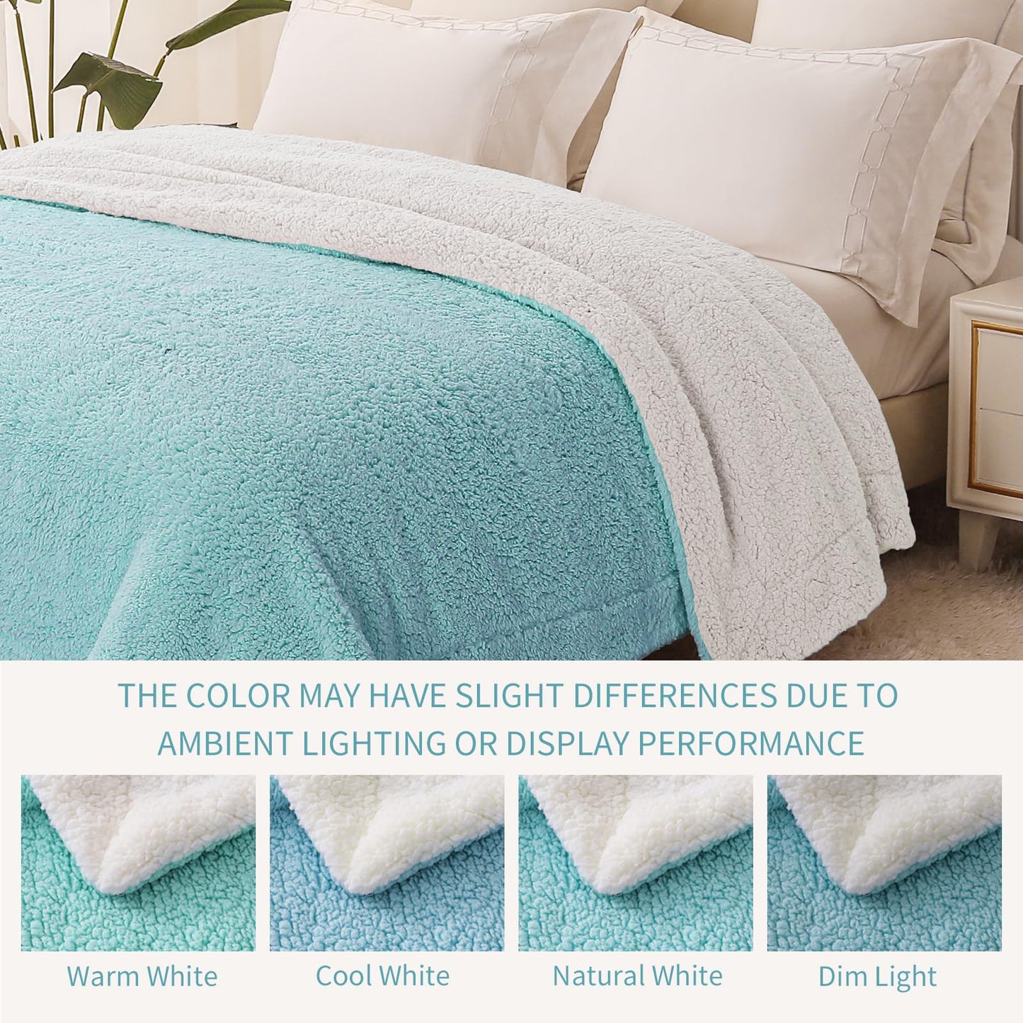 Exclusivo Mezcla Reversible Sherpa Throw Blanket for Couch, Thick and Warm Fleece Blankets for Winter, Soft Plush Fluffy, 50x60 Inches, Blue/ White