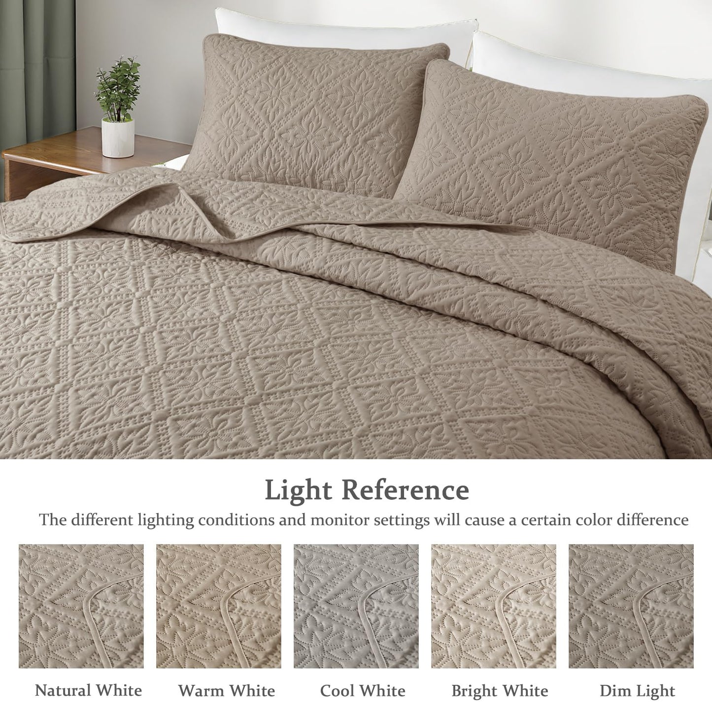 Exclusivo Mezcla California King Quilt Bedding Set, Lightweight Soft Bedspreads Coverlets with 2 Pillow Shams, Modern Taupe Oversized Quilts King Size for All Seasons