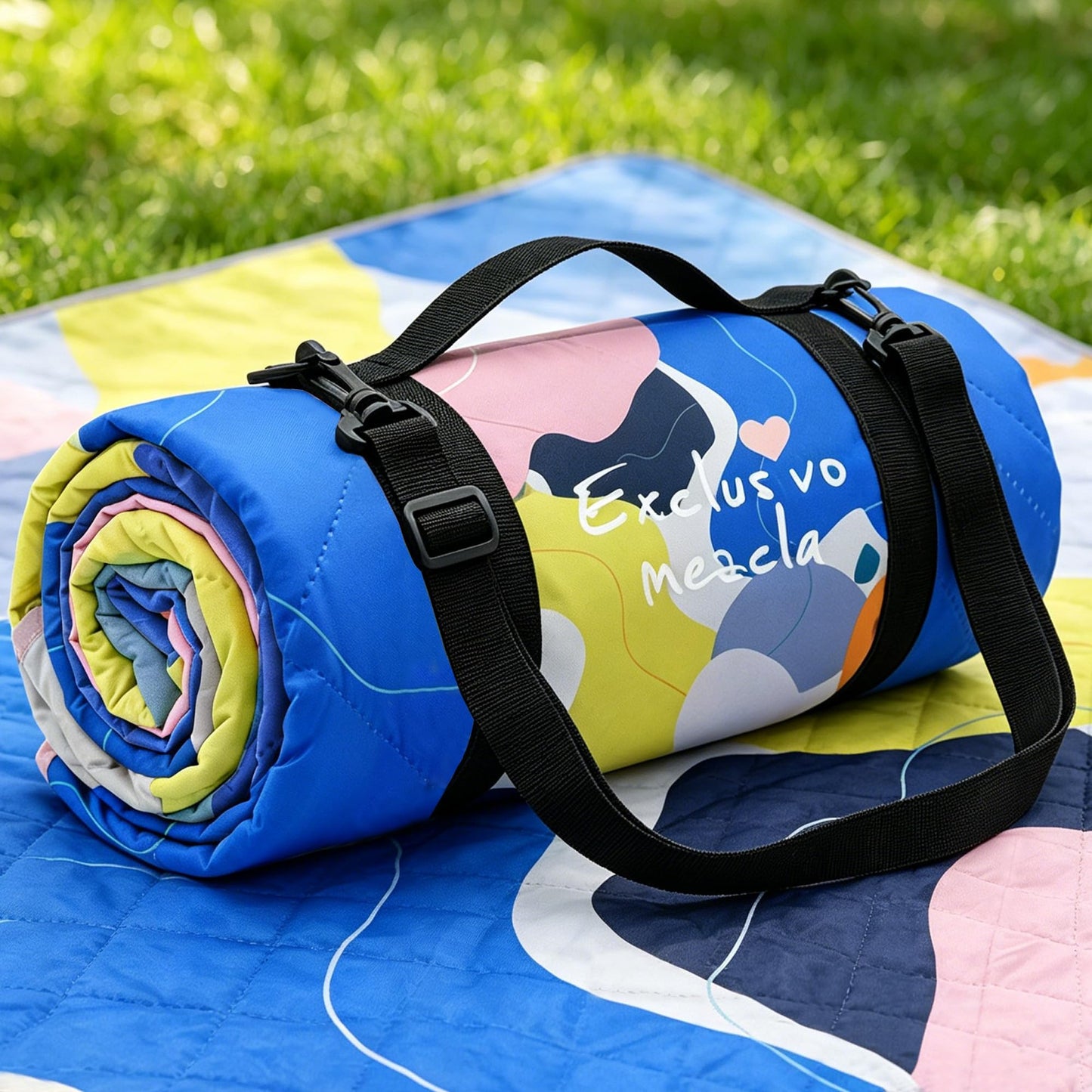 Exclusivo Mezcla Waterproof Picnic Blankets 3-Layer 80"x 80" Large Sandproof Beach Blanket Foldable Outdoor Blanket for Camping on Grass Picnic Mat, Abstract Yellow