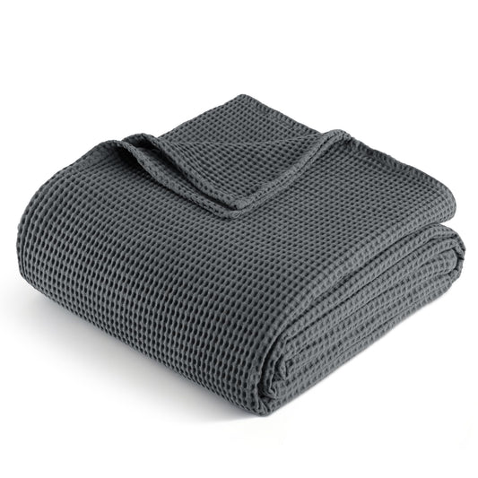 Exclusivo Mezcla 100% Cotton Waffle Weave Throw Blanket, Soft, Lightweight and Breathable Muslin Gauze Blanket for Couch, Sofa, All Season, 50"x70", Dark Grey