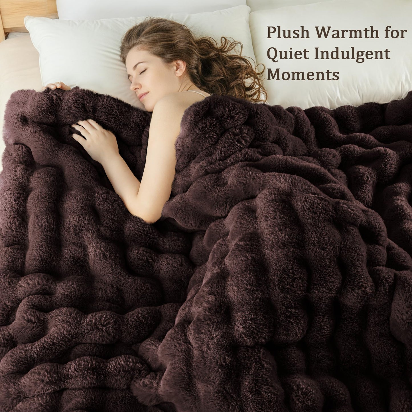Exclusivo Mezcla Fuzzy Faux Fur Bed Blanket Queen Size, Sherpa Fleece Blankets,Fluffy Plush Warm Throws for Couch, Bed, 90X90 Inches, Coffee