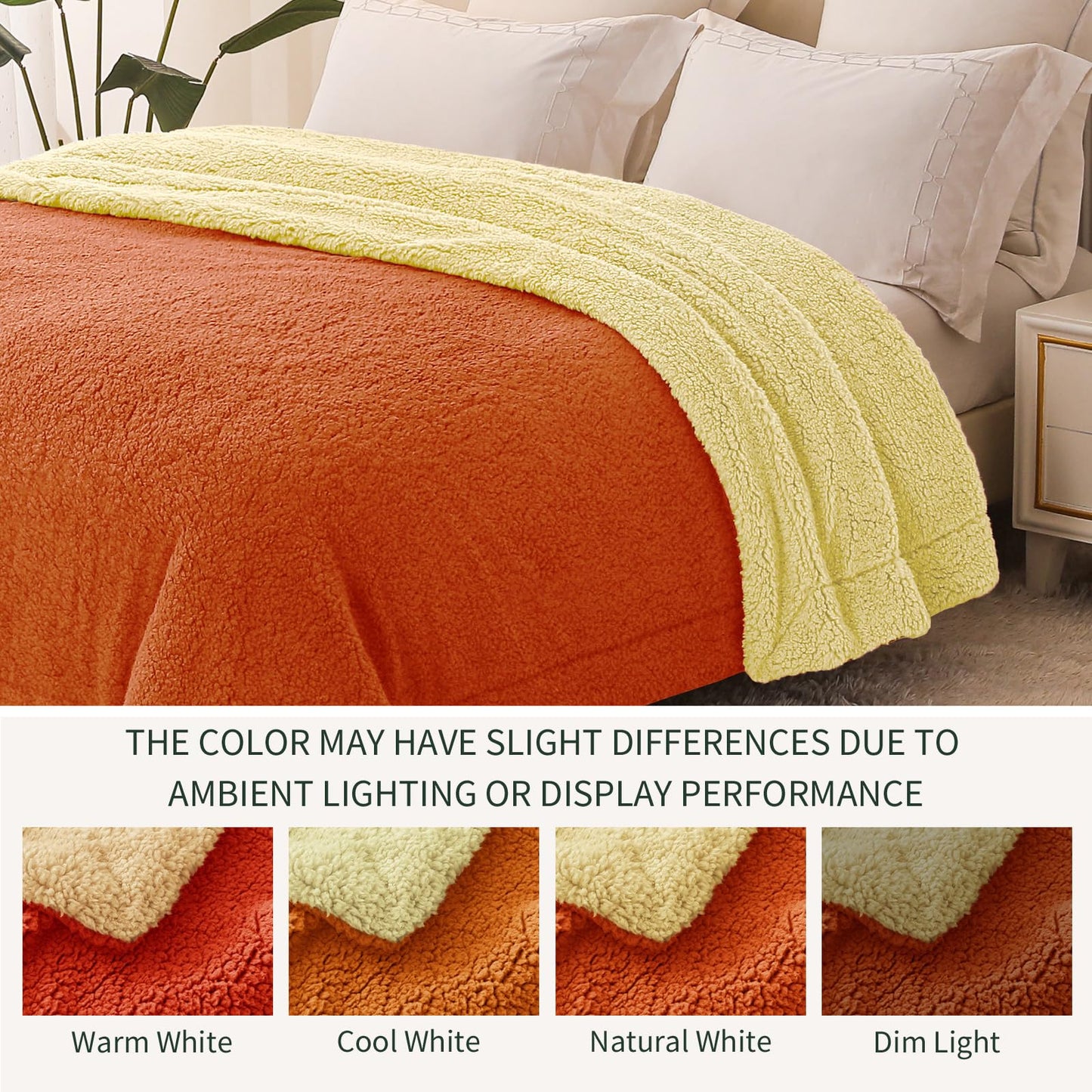 Exclusivo Mezcla Reversible King Size Sherpa Blanket, Thick and Warm Fleece Blankets for Winter, Soft Plush Fluffy for Bed, 90x104 Inches, Orange/ Yellow