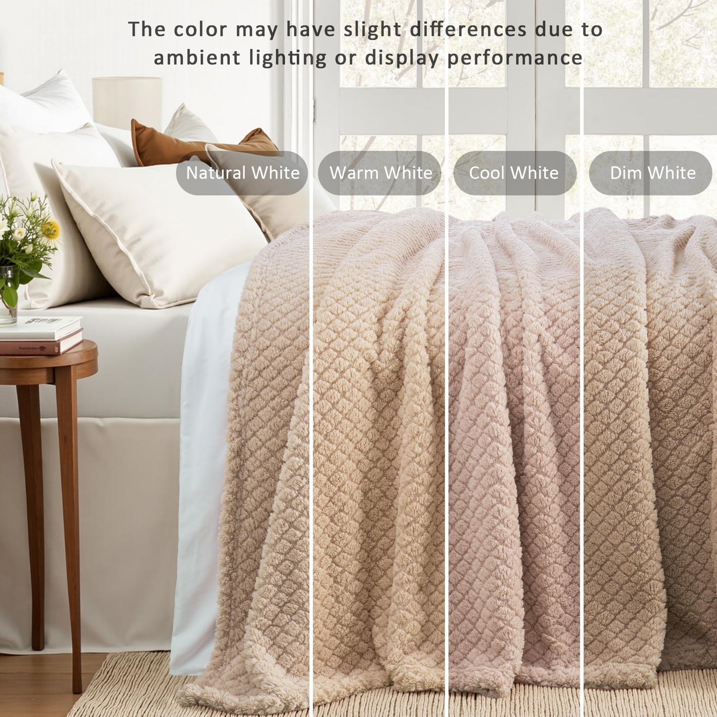 Exclusivo Mezcla Queen Size Flannel Fleece Blanket, Super Soft Jacquard Bed Blanket, Lightweight Fuzzy Warm for All Seasons, 90x90 Inches, Camel