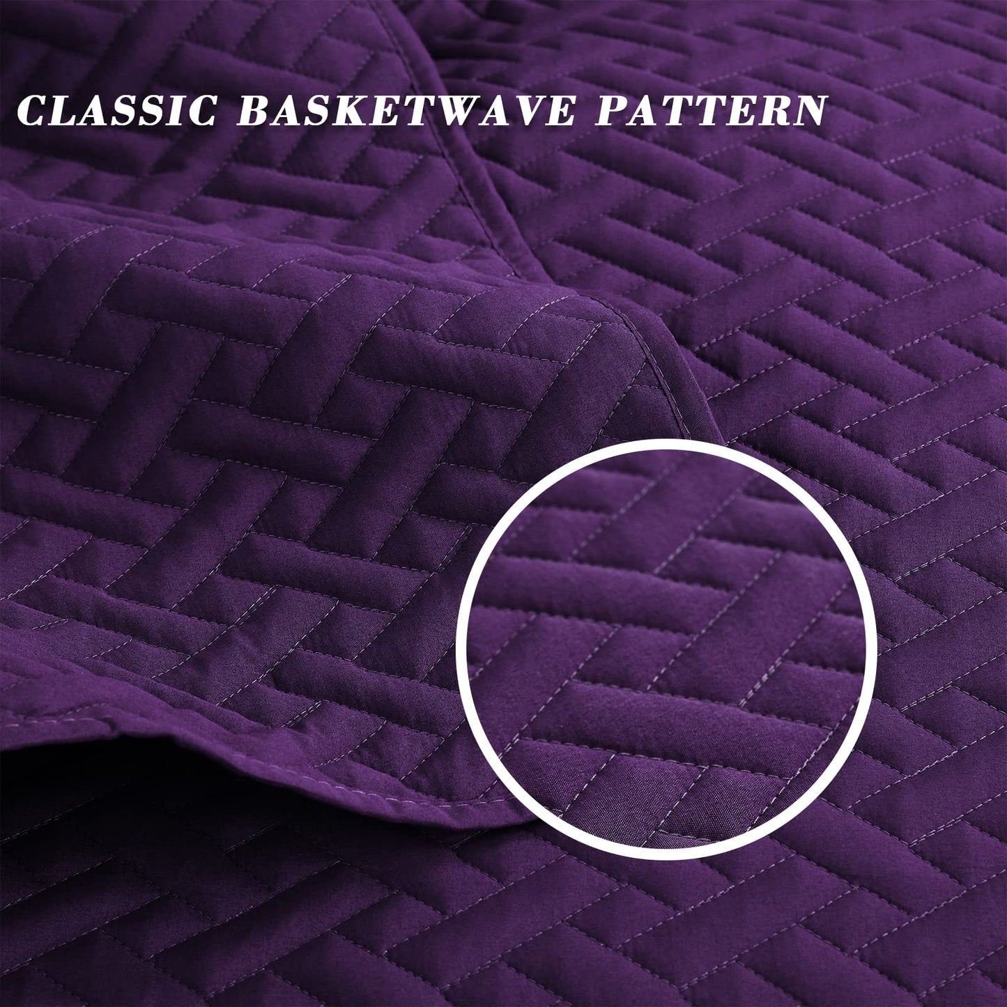 Exclusivo Mezcla 3-Piece Queen Size Quilt Set with Pillow Shams, Basket Quilted Bedspread/Coverlet/Bed Cover(96x90 Inches, Purple) -Soft, Lightweight and Reversible