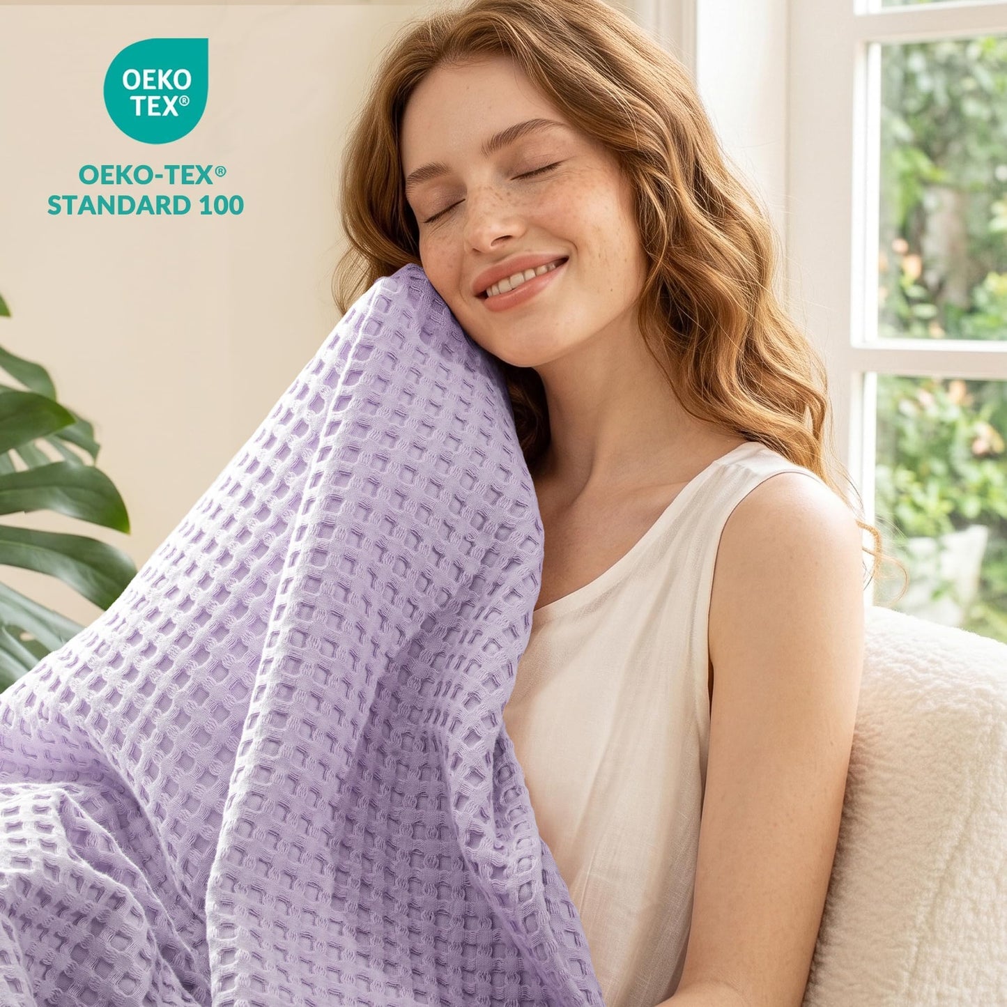 Exclusivo Mezcla 100% Cotton Twin Size Blanket, Lightweight Gauze Blankets for Sofa(60"x80", Light Purple)