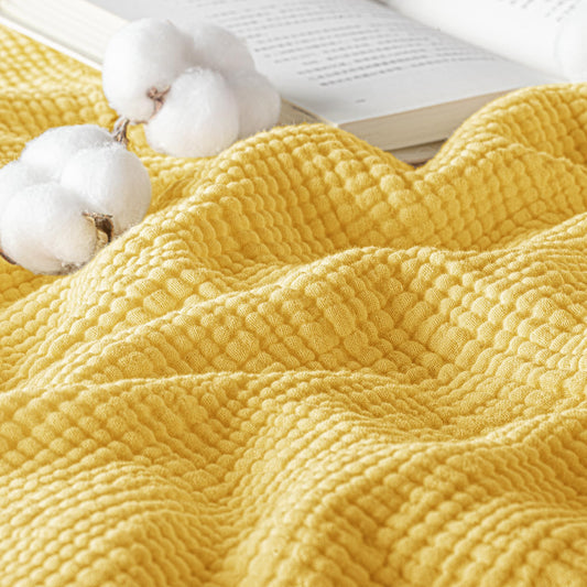 Exclusivo Mezcla 100% Cotton Muslin Throw Blanket , 6 Layers Breathable and Lightweight Gauze Blankets for Couch, Soft, Decorative, 50"x70", Yellow