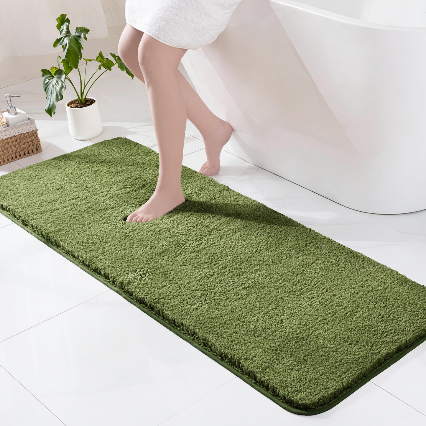 Exclusivo Mezcla Bathroom Rugs Mat 24x70, Extra Soft Non Slip Absorbent Water Microfiber Bath Rugs, Machine Washable Quick Dry Bath Mats for Bathroom Floor, Shower, Home Decor, Solid Olive Green