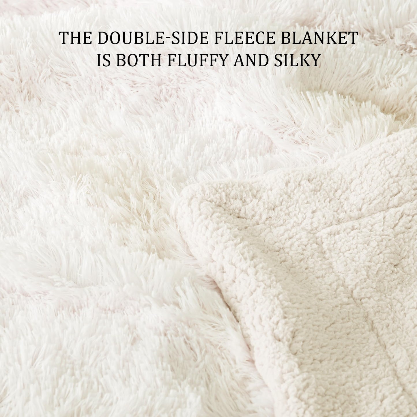 Exclusivo Mezcla Fuzzy Faux Fur Bed Blanket King Size, Reversible Shaggy Sherpa Fleece Blankets,Fluffy Plush Warm Throws for Couch, Bed, 90X104 Inches, White