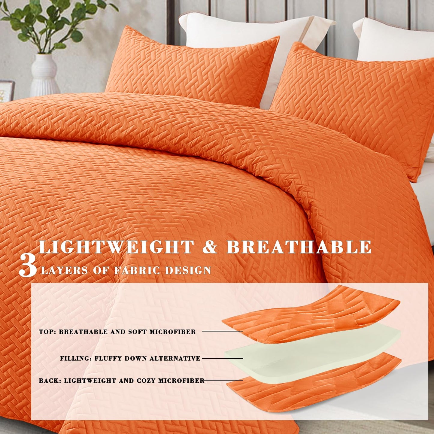 Exclusivo Mezcla 3-Piece King Size Quilt Set with Pillow Shams, Basket Quilted Bedspread/Coverlet/Bed Cover(96x104 Inches, Orange) -Soft, Lightweight and Reversible