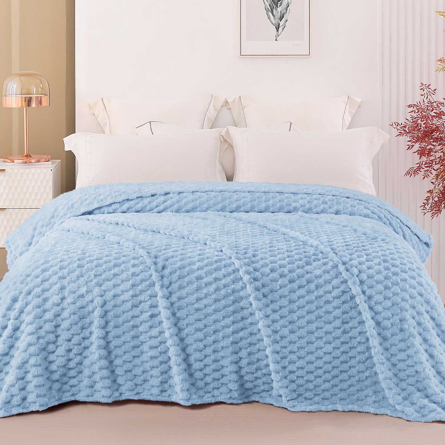 Exclusivo Mezcla Fleece Queen Blanket for Bed, Extra Large Fuzzy Stone Blue Bed Blankets, Soft Cozy Plush Sofa Throws for All Seasons, 90x90 Inches