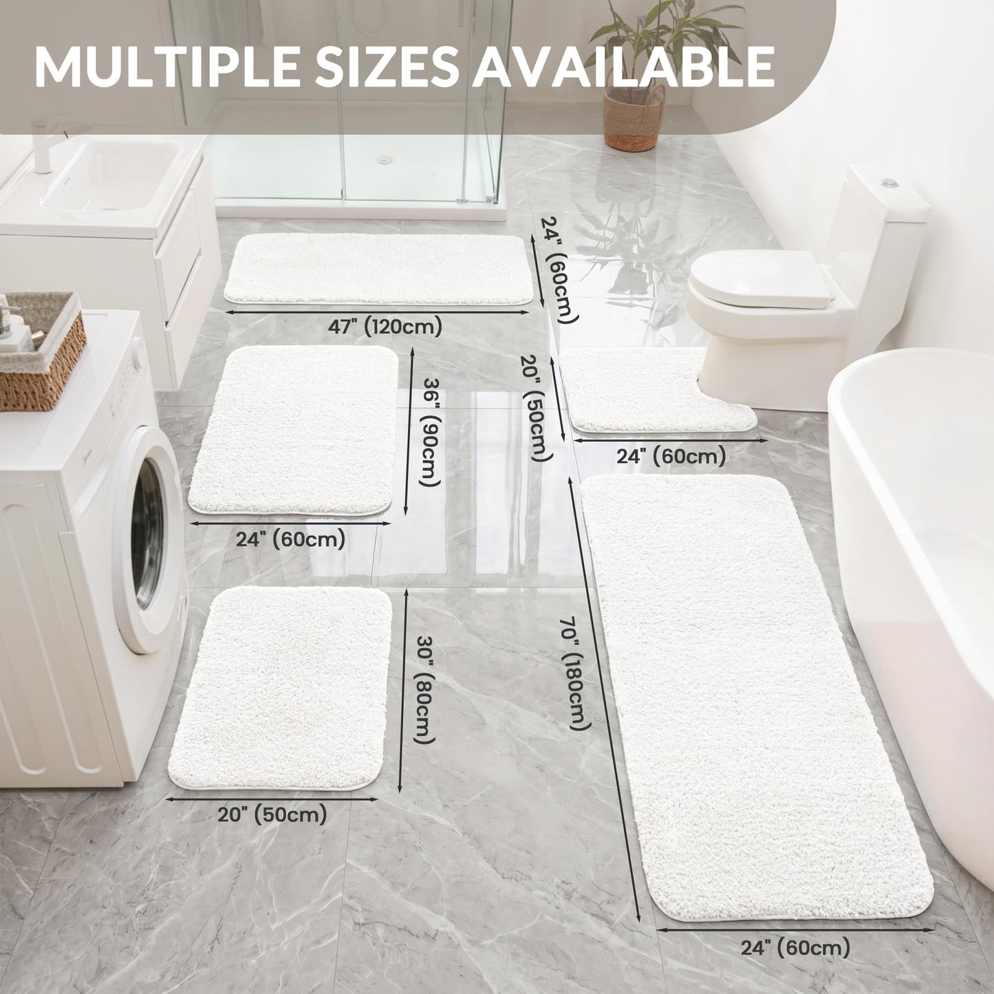 Exclusivo Mezcla Toilet Rugs U-Shaped 20x24, Extra Soft Non Slip Absorbent Water Microfiber Bath Rugs, Machine Washable Quick Dry Bath Mats for Toilet, Solid Ivory